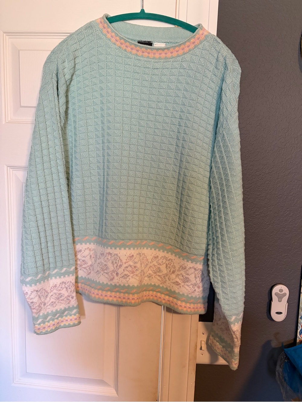 Vintage Catalina Light Aqua Crewneck Sweater with Pink & White Trim Made in USA